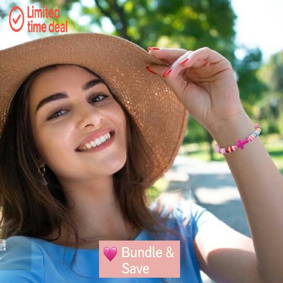 Handmade Polymer Clay Beaded Bracelets, Stretch Fit, Christian Cross Design - Picture 6 of 8